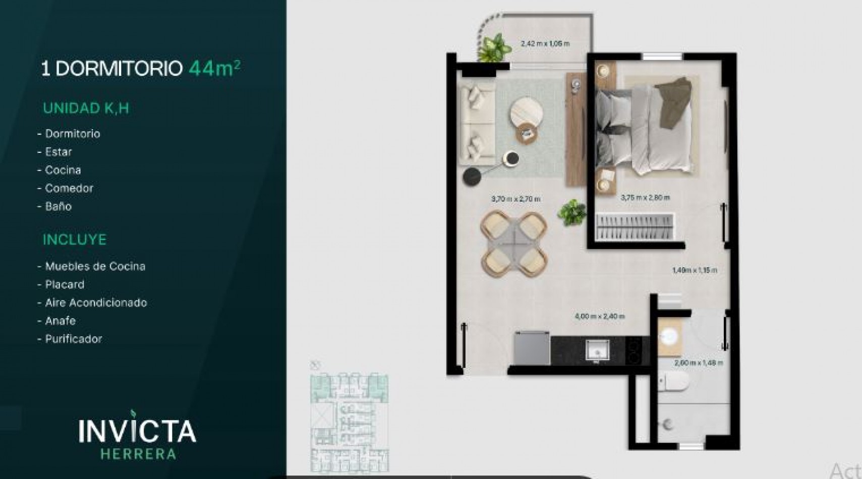 VENTA DEPARTAMENTO DOS DORMITORIOS EN ASUNCION DEL PARAGUAY, RENTA PERMANENTE MENSUAL DE  826 DOLARES