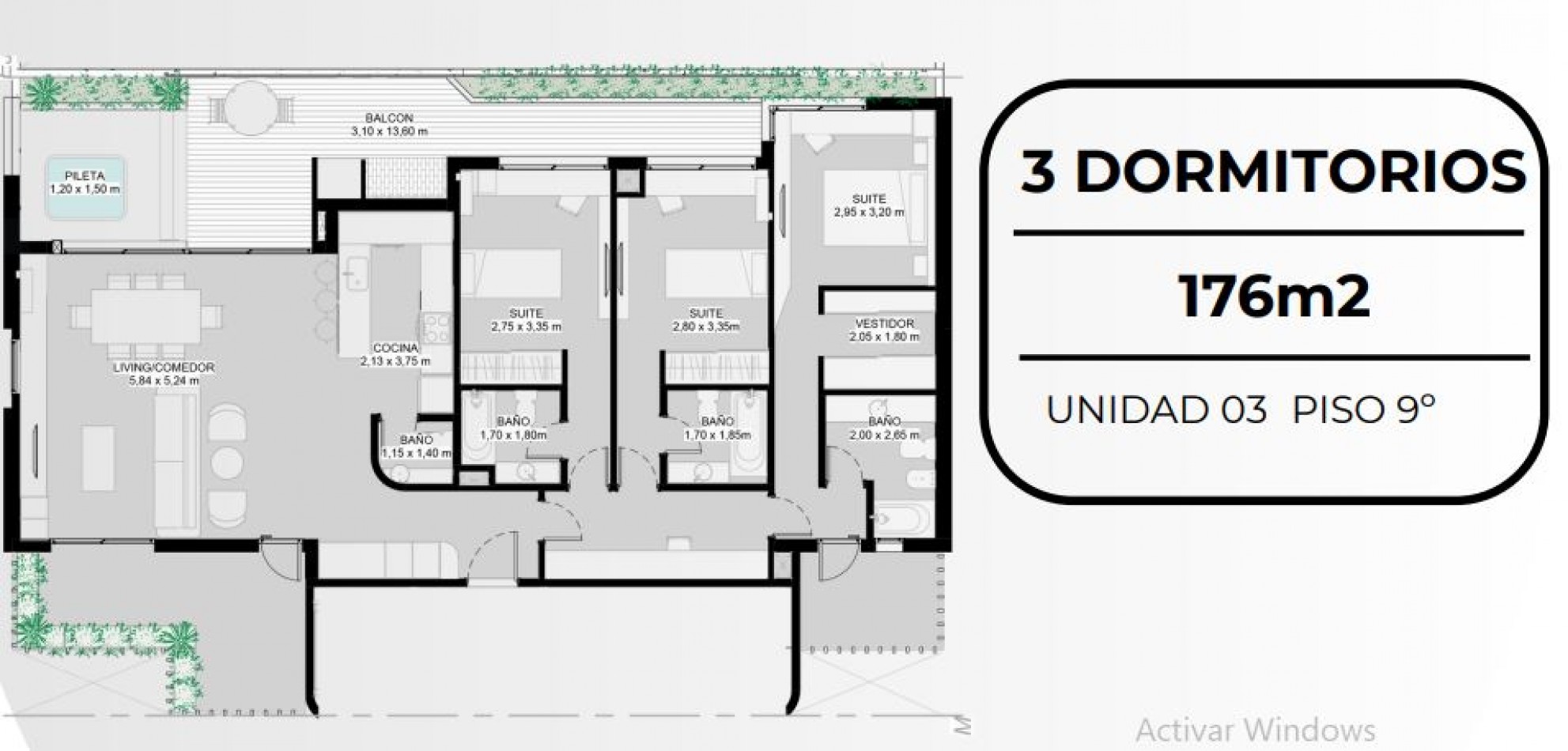 ZONA RIO VENTA DEPARTAMENTO TRES DORMITORIOS TERRZA PILETA PARRILLERO